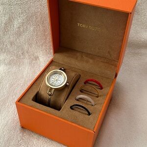Tory Burch Women's Reva Gold-Tone Stainless Steel Bangle Bracelet Watch 27mm